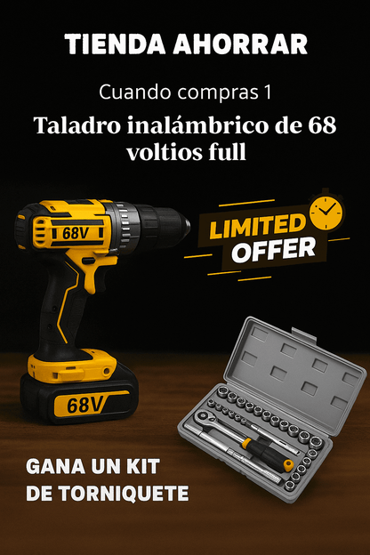🔥 ¡OFERTA BLACK FRIDAY IMPERDIBLE! Taladro inalámbrico de 68 voltios full